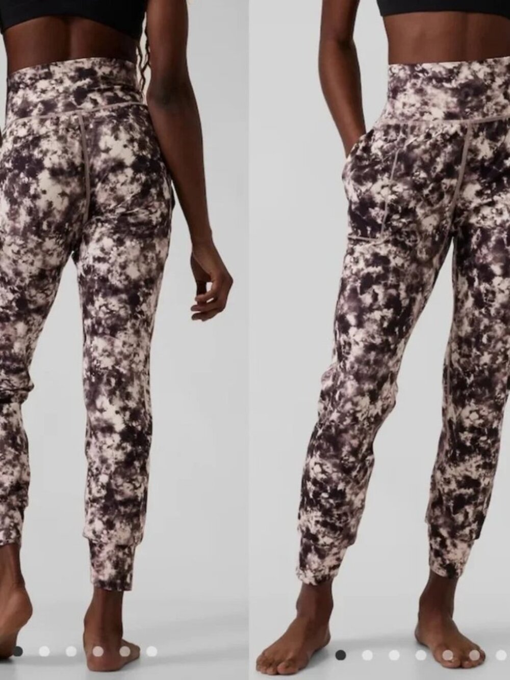 Athleta Salutation Printed Jogger Pants XS Brown Tie Dye High Waist Yoga Casual
